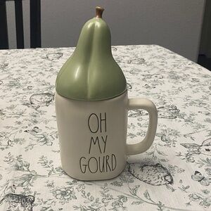 Rae Dunn Oh My Gourd Ceramic Mug with Green Pear Lid